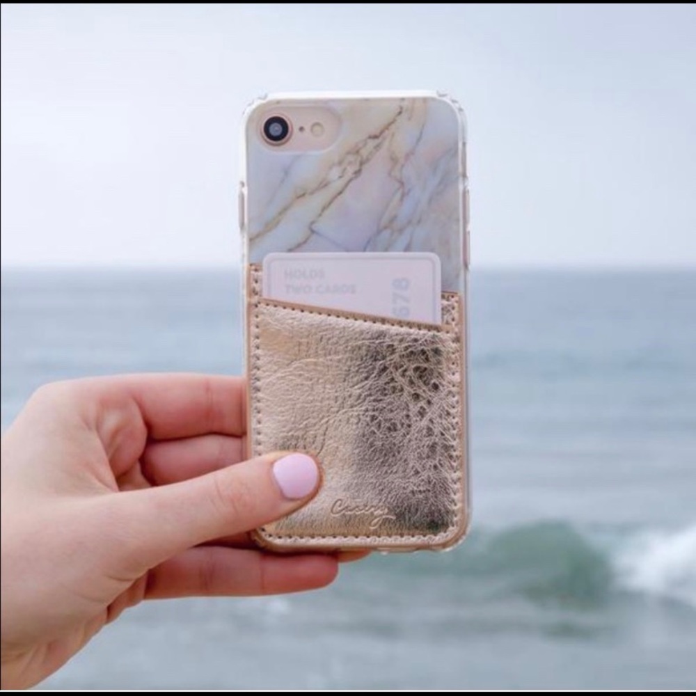 Casery Phone Pocket Stick-On Card Holder Rose Gold Metallic Wallet NWT